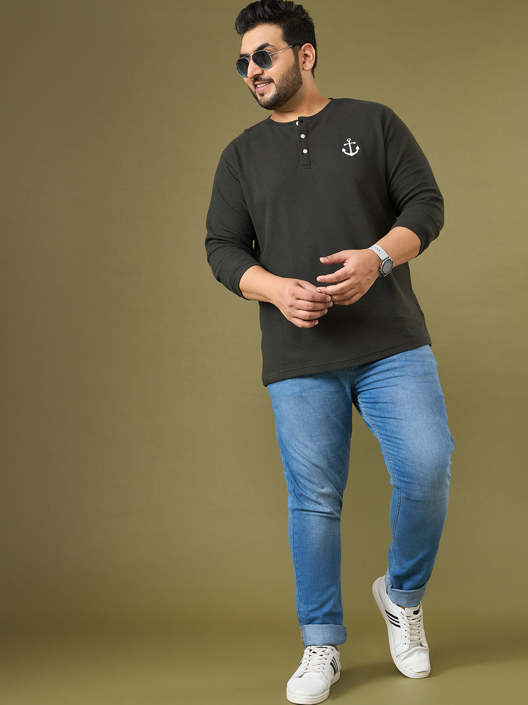 Men Plus Size Bedrock Solid Henley Tshirt