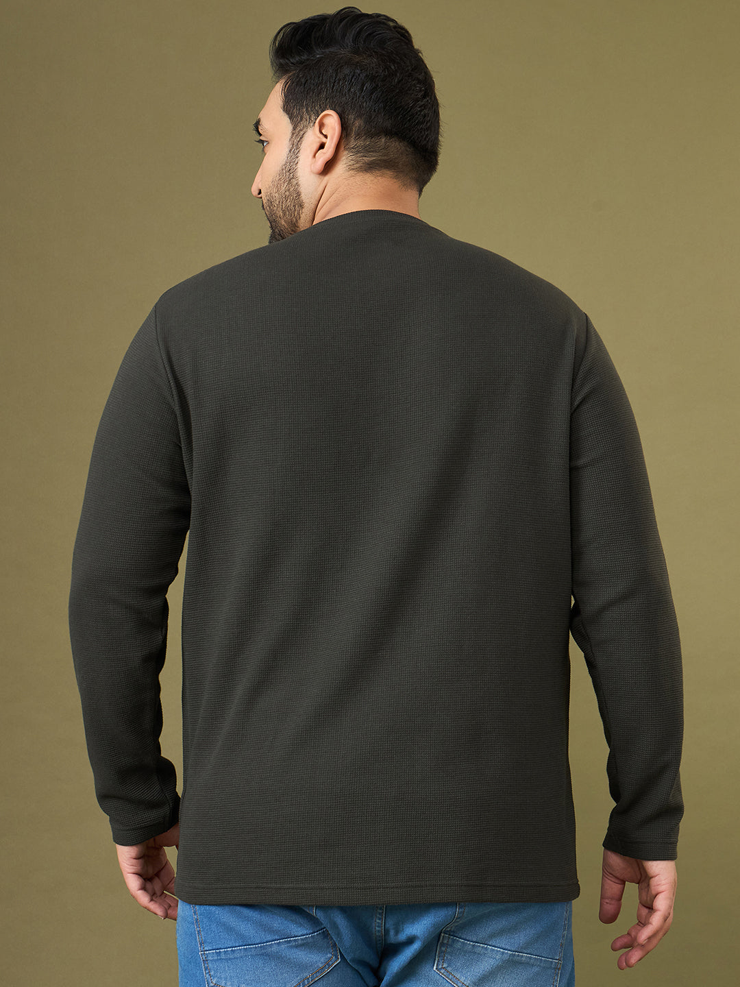 Men Plus Size Bedrock Solid Henley Tshirt