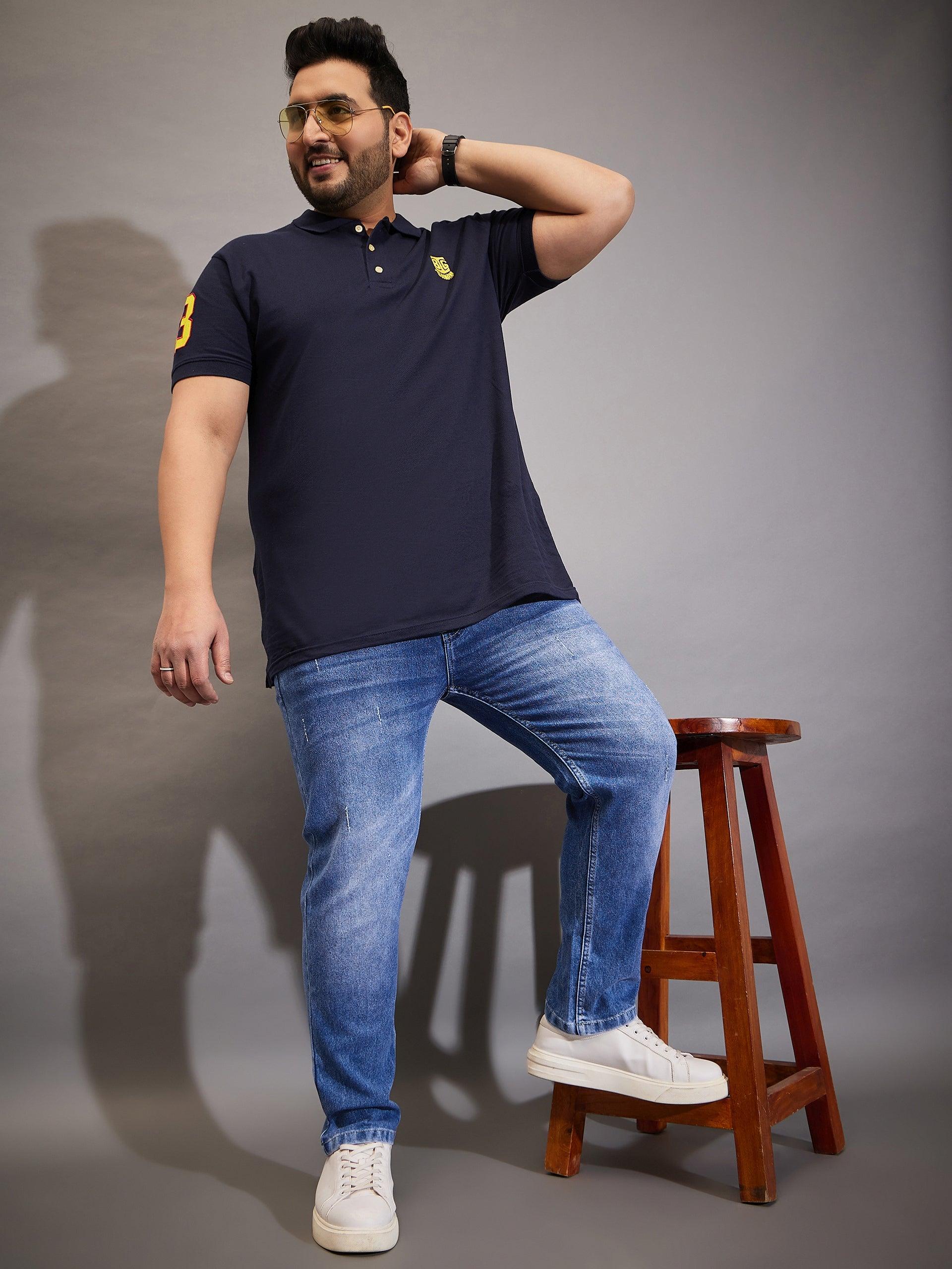 Men Plus Size Belbo Washed Indigo Denim - bigbanana