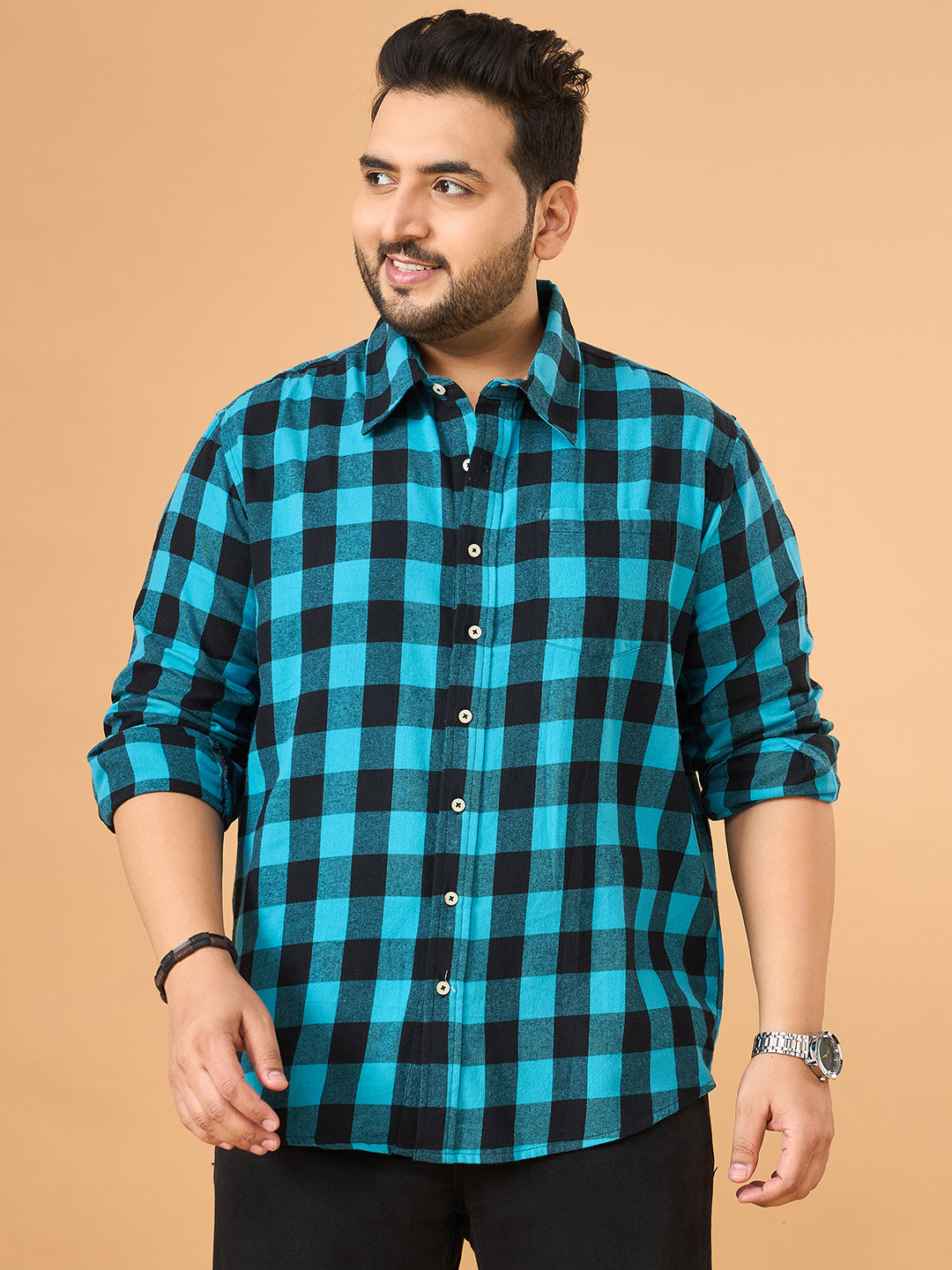Men Plus Size Beryl Multicolor Checkered Casual Shirt