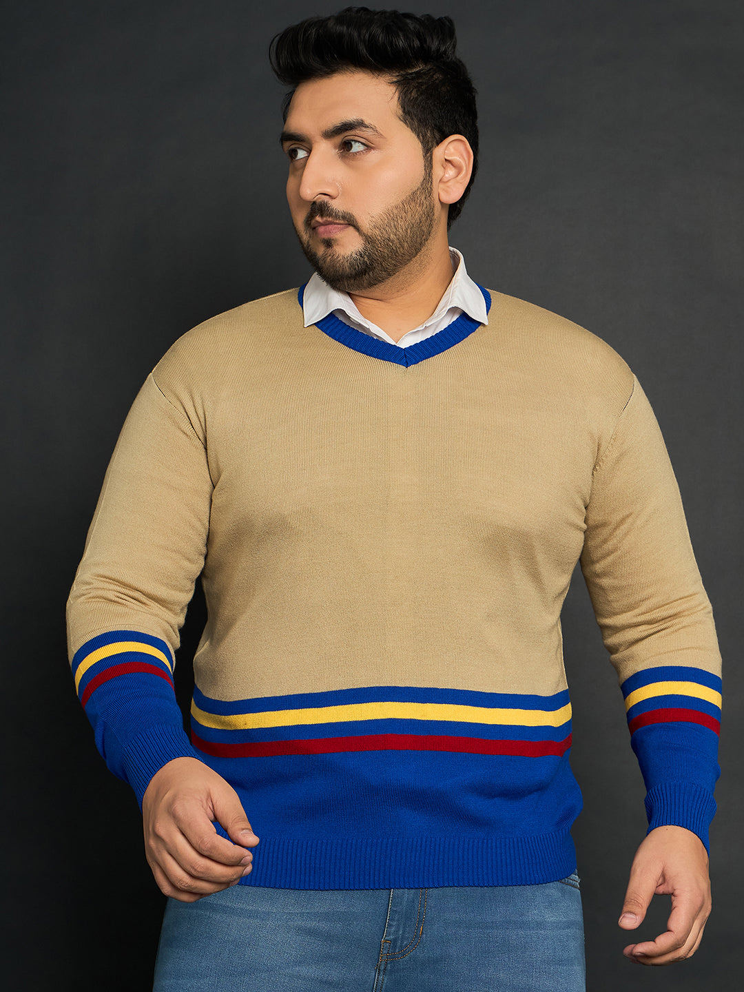 Men Plus Size Bicheno Colourblocked Sweater - bigbanana