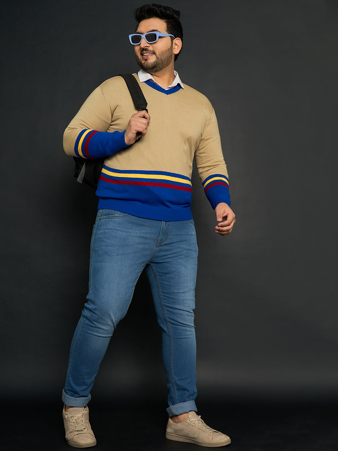 Men Plus Size Bicheno Colourblocked Sweater - bigbanana