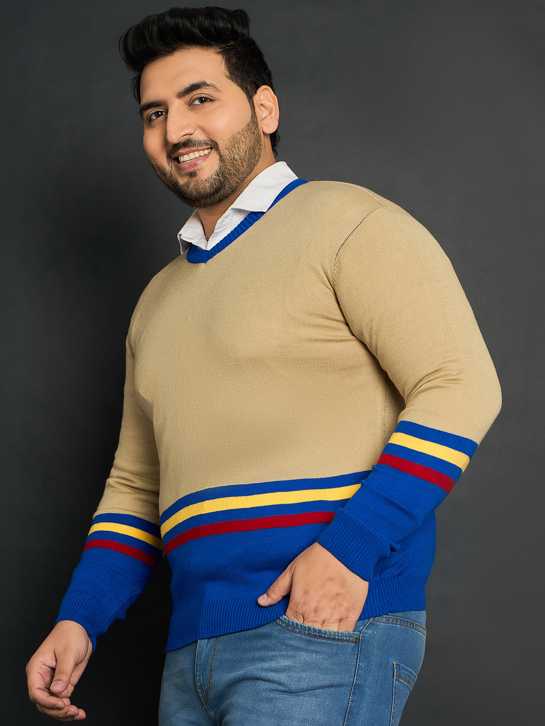 Men Plus Size Bicheno Colourblocked Sweater - bigbanana