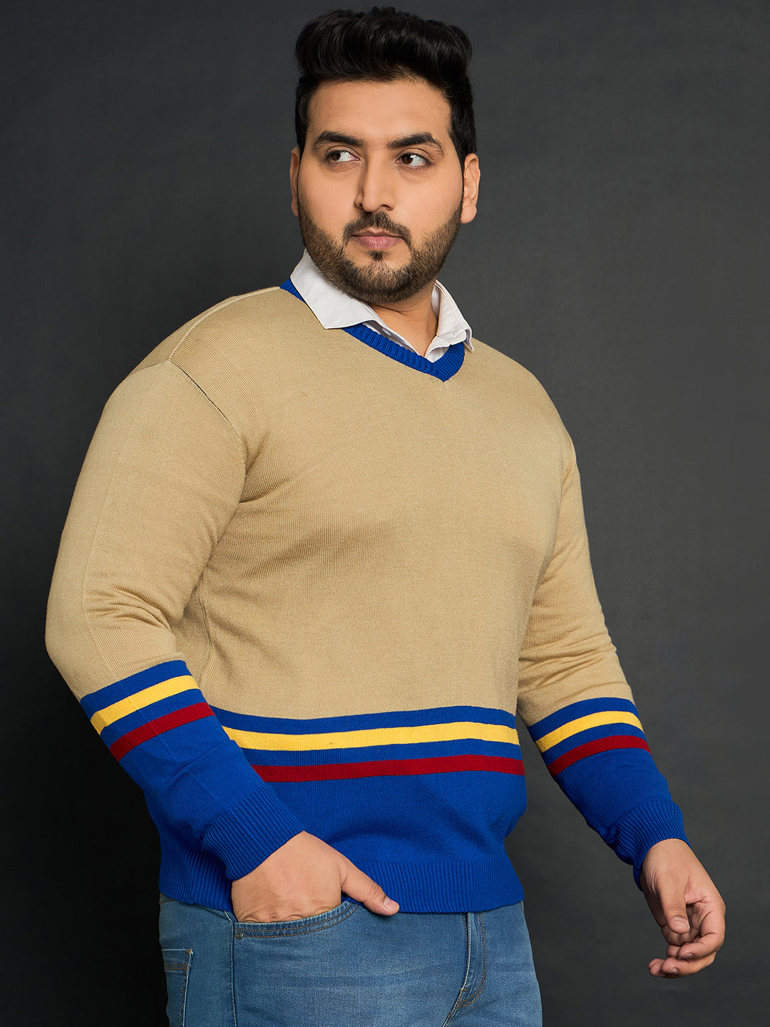 Men Plus Size Bicheno Colourblocked Sweater - bigbanana