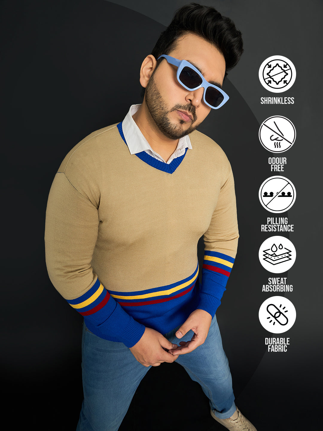 Men Plus Size Bicheno Colourblocked Sweater - bigbanana