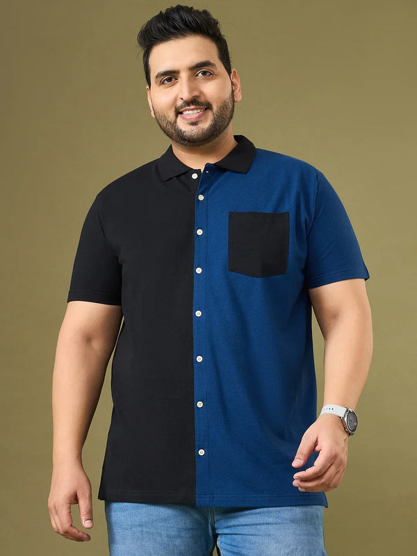Men Plus Size Binary Multicolor Colorblock Casual Shirt