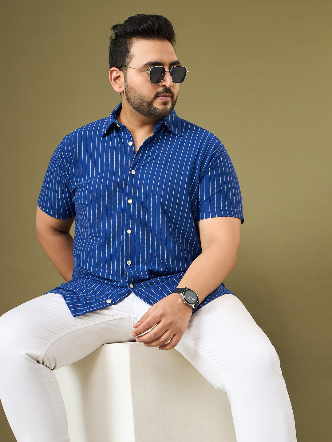 Men Plus Size Bluemist Striped Shirt