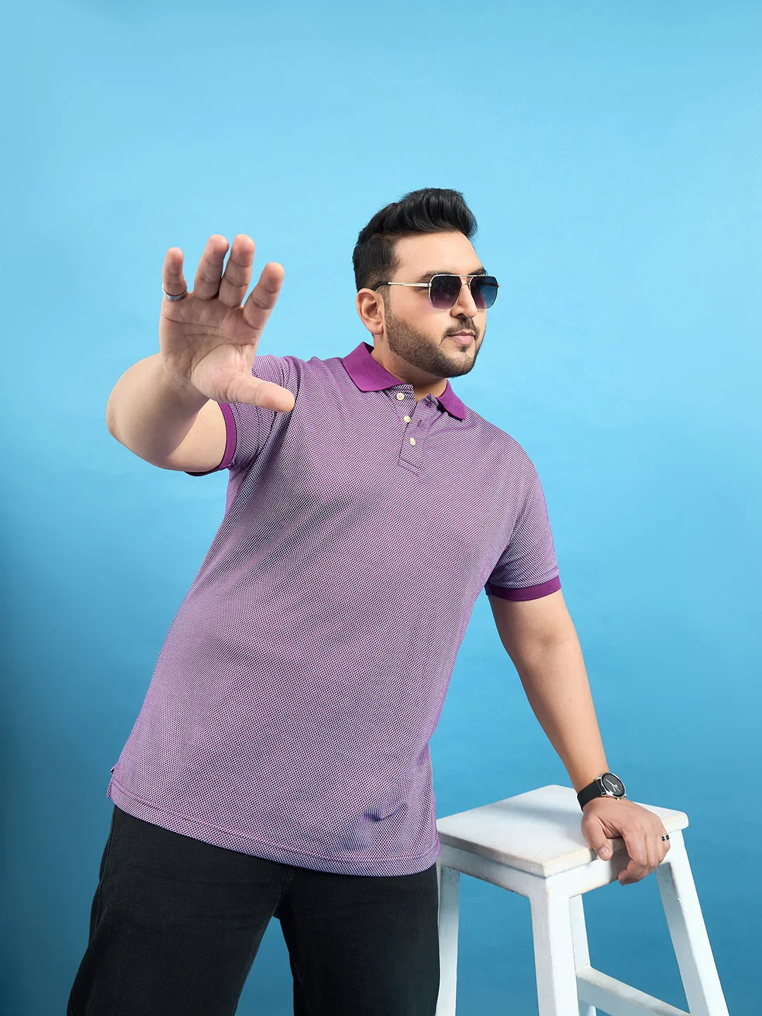 Men Plus Size Boden Purple Solid Polo Tshirt - bigbanana