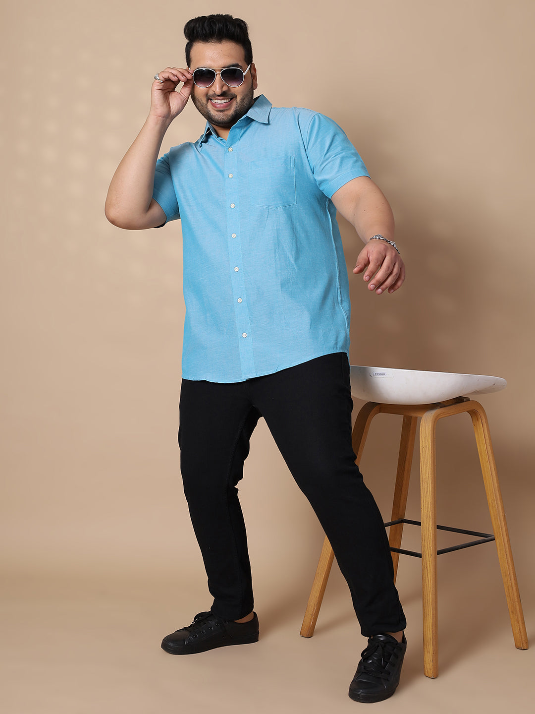 Men Plus Size Bogota-Blue Solid Shirt - bigbanana