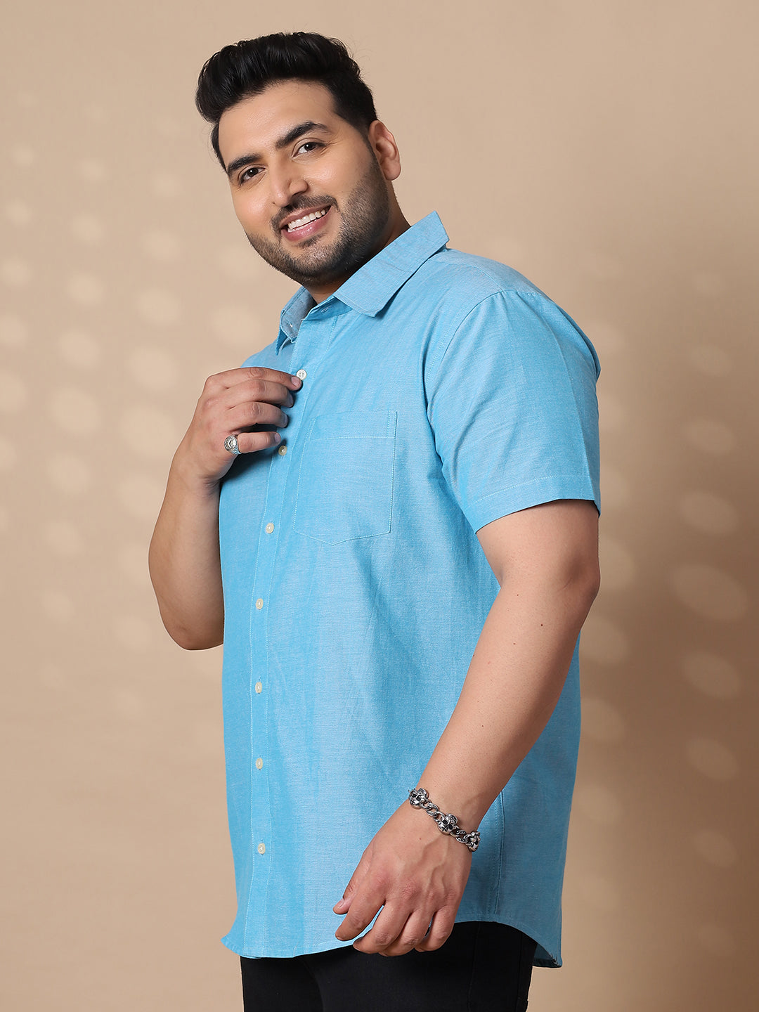 Men Plus Size Bogota-Blue Solid Shirt - bigbanana