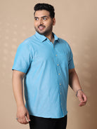 Men Plus Size Bogota-Blue Solid Shirt - bigbanana