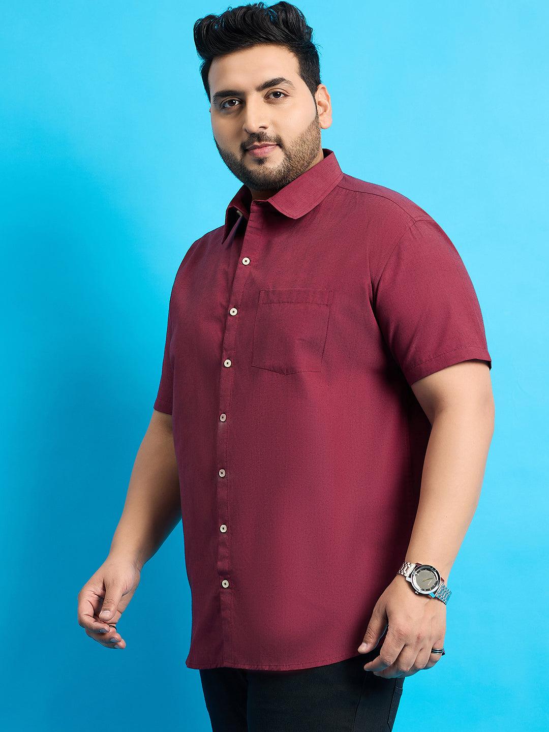 Men Plus Size Bogota-Red Solid Shirt - bigbanana