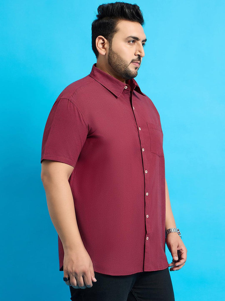 Men Plus Size Bogota-Red Solid Shirt - bigbanana