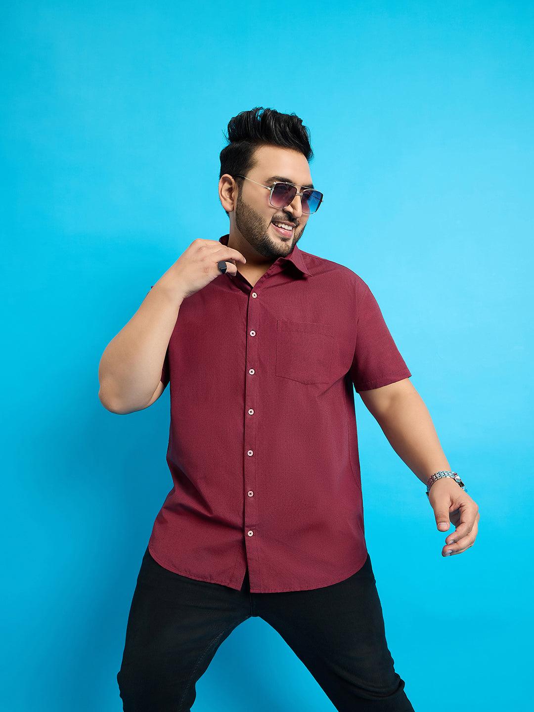 Men Plus Size Bogota-Red Solid Shirt - bigbanana