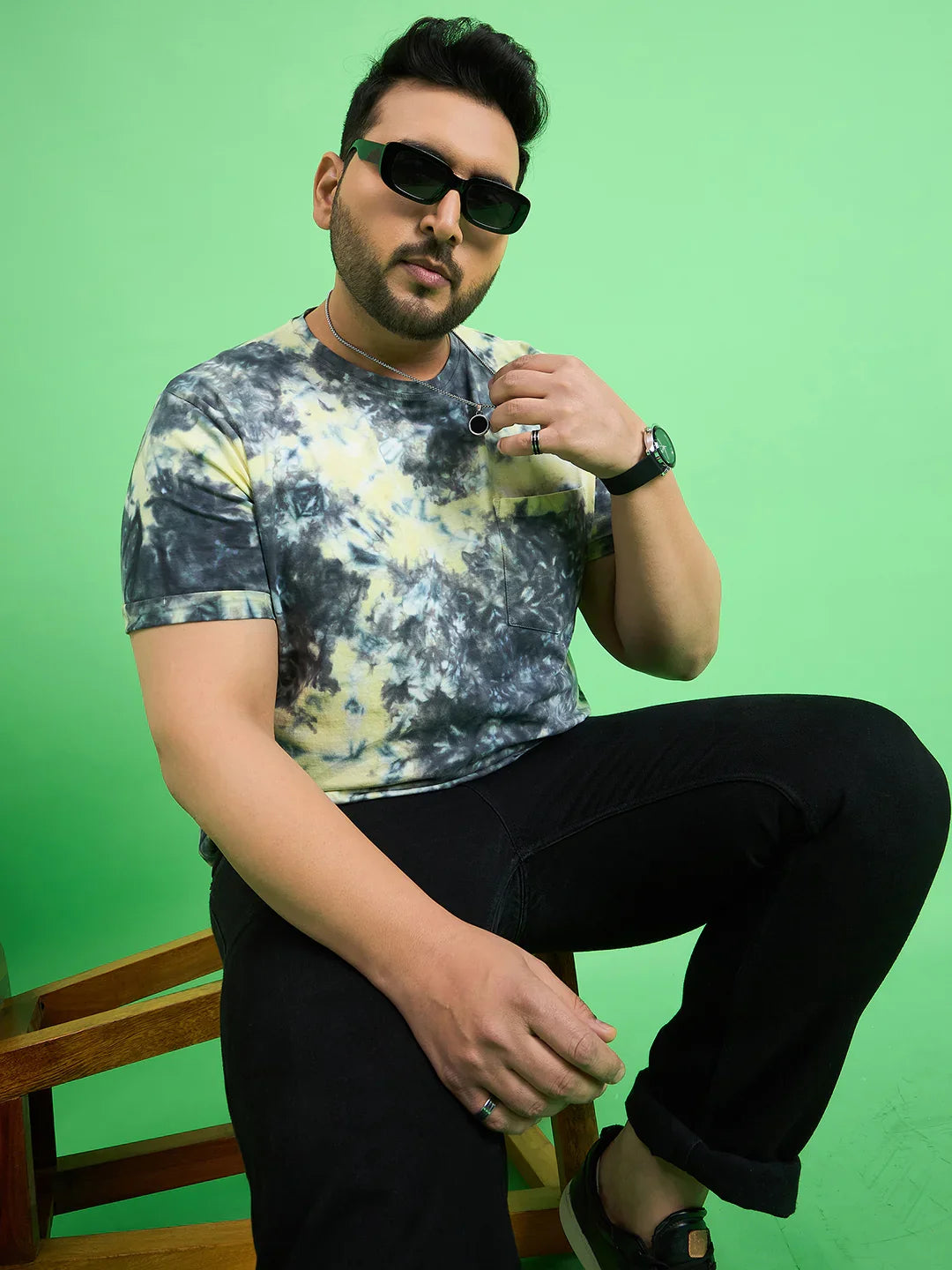 Men Plus Size Brabble Multicolor Printed Round Neck Tshirt