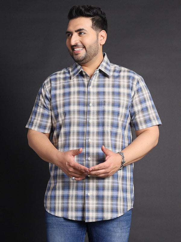 Men Plus Size Brick Checked Shirt