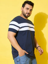 Men Plus Size Bridge Navy Colorblock Round Neck Tshirt