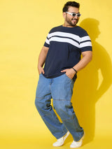 Men Plus Size Bridge Navy Colorblock Round Neck Tshirt