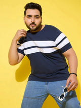 Men Plus Size Bridge Navy Colorblock Round Neck Tshirt