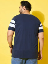 Men Plus Size Bridge Navy Colorblock Round Neck Tshirt