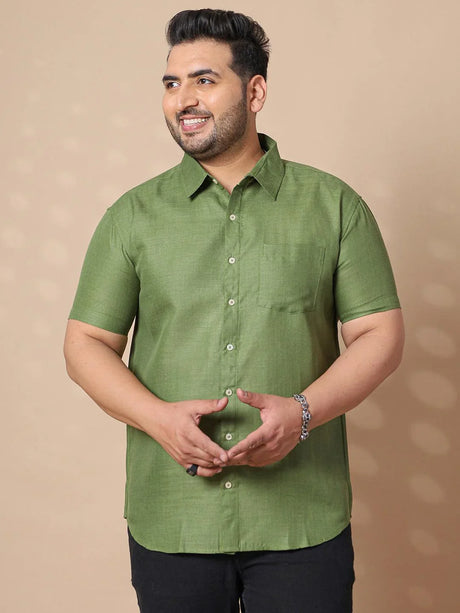 Men Plus Size Britain-Green Solid Shirt - bigbanana