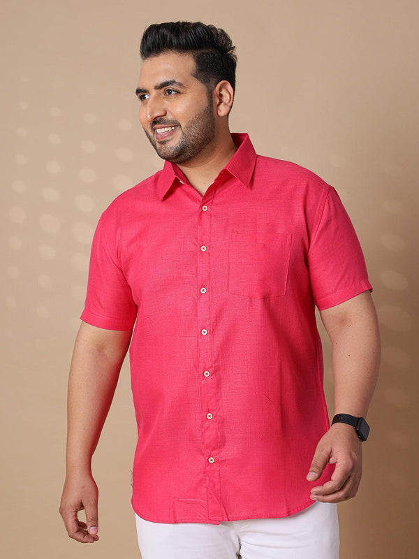 Men Plus Size Britain-Pink Solid Shirt