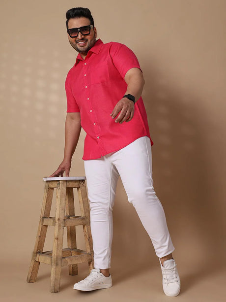 Men Plus Size Britain-Pink Solid Shirt - bigbanana
