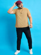 Men Plus Size Broshi-Beige Solid Round Neck Tshirt - bigbanana