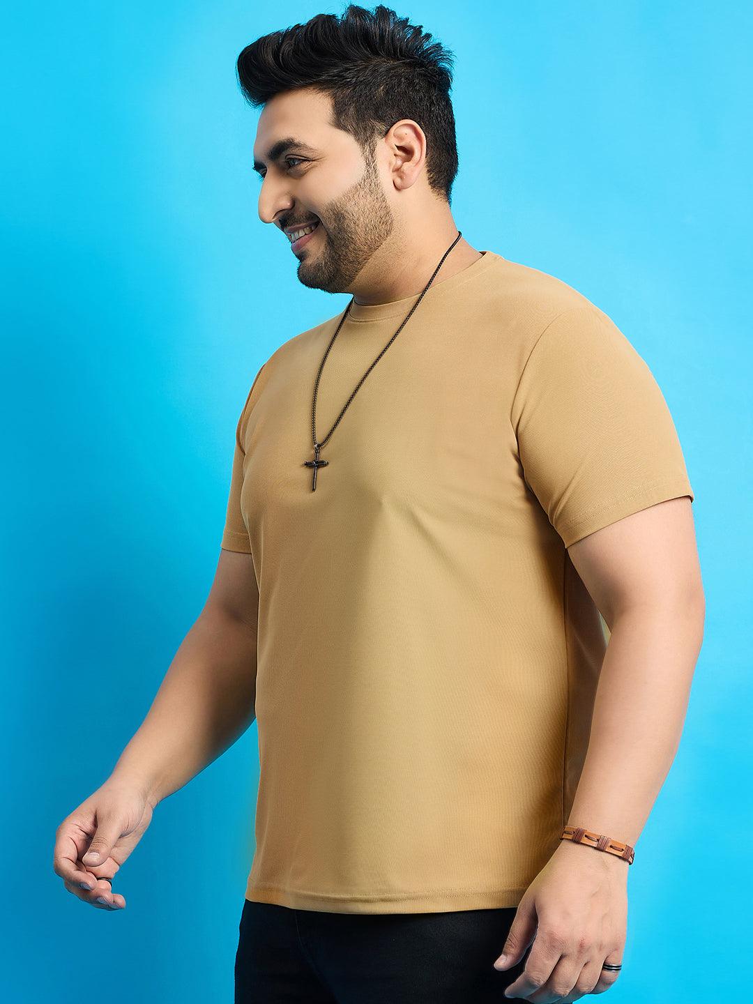 Men Plus Size Broshi-Beige Solid Round Neck Tshirt - bigbanana