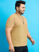 Men Plus Size Broshi-Beige Solid Round Neck Tshirt - bigbanana