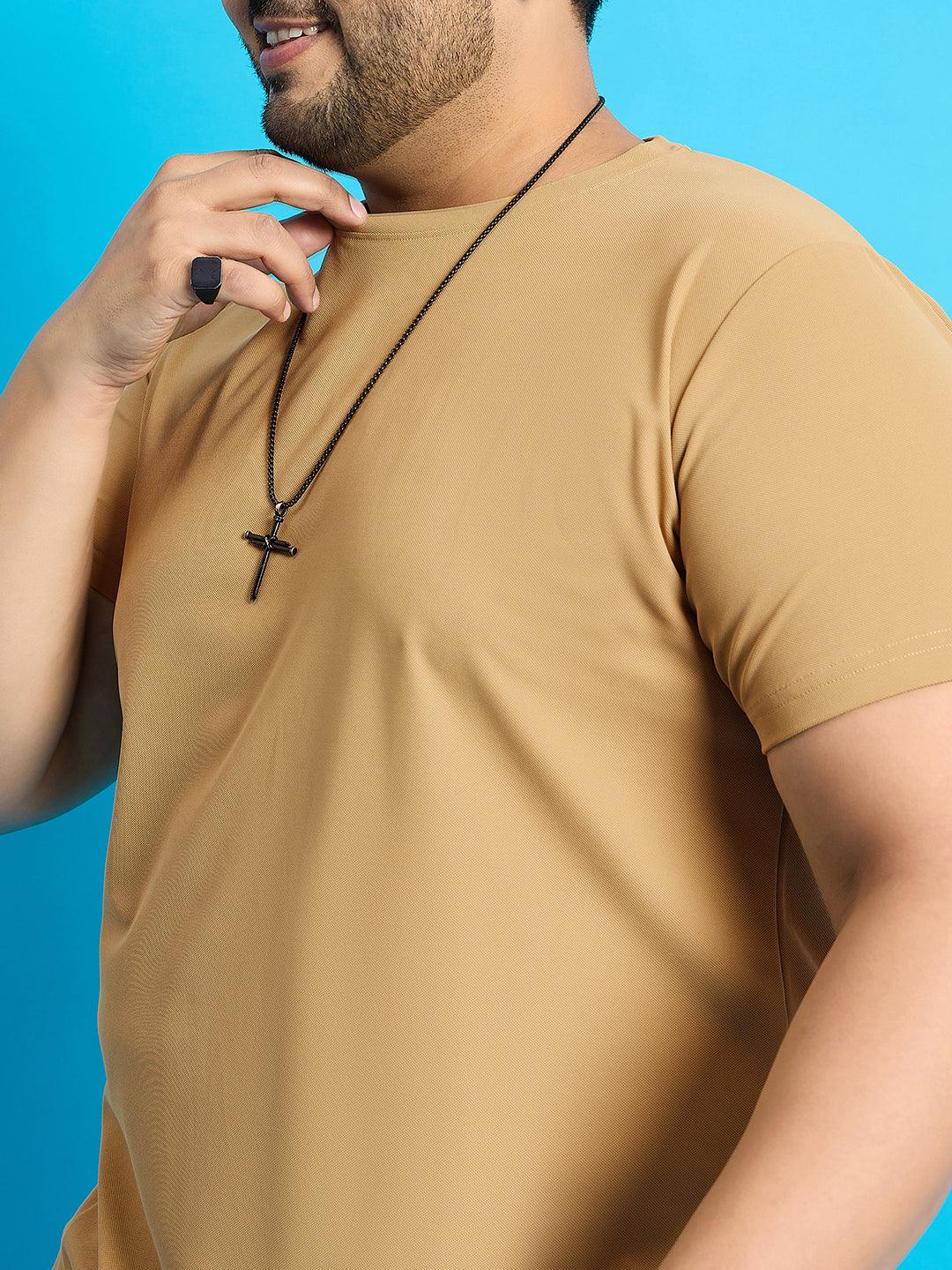 Men Plus Size Broshi-Beige Solid Round Neck Tshirt - bigbanana