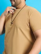 Men Plus Size Broshi-Beige Solid Round Neck Tshirt - bigbanana