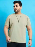 Men Plus Size Broshi-Light Green Solid Round Neck Tshirt - bigbanana