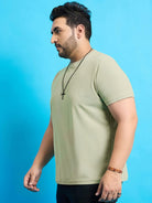 Men Plus Size Broshi-Light Green Solid Round Neck Tshirt - bigbanana