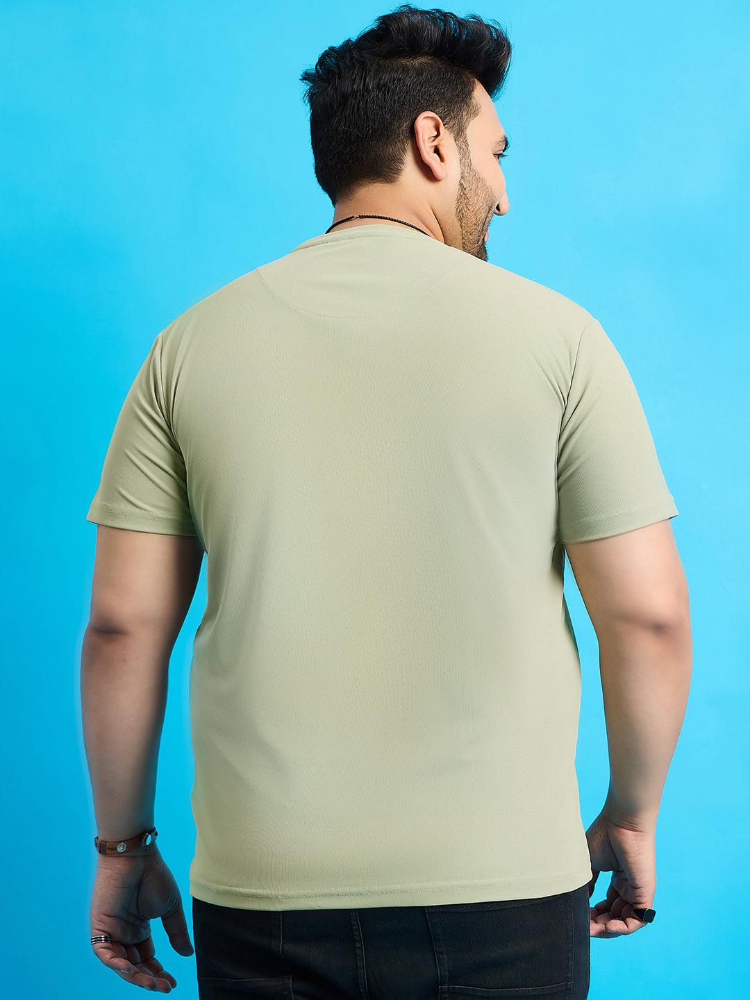 Men Plus Size Broshi-Light Green Solid Round Neck Tshirt - bigbanana