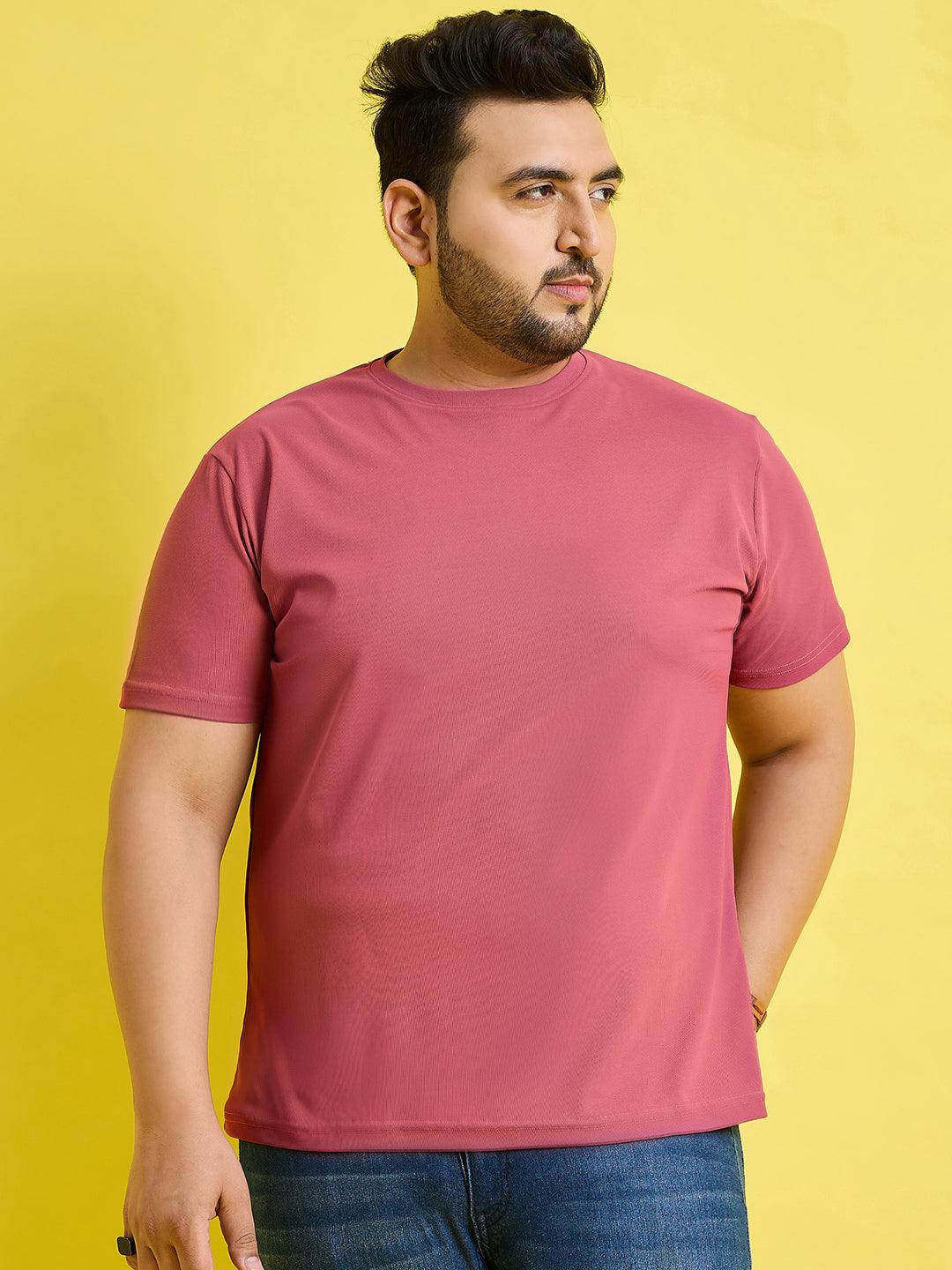 Men Plus Size Broshi-Pink Solid Round Neck Tshirt - bigbanana