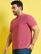 Men Plus Size Broshi-Pink Solid Round Neck Tshirt - bigbanana