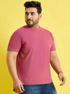 Men Plus Size Broshi-Pink Solid Round Neck Tshirt - bigbanana