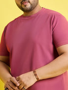 Men Plus Size Broshi-Pink Solid Round Neck Tshirt - bigbanana