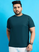 Men Plus Size Broshi-Teal Solid Round Neck Tshirt - bigbanana