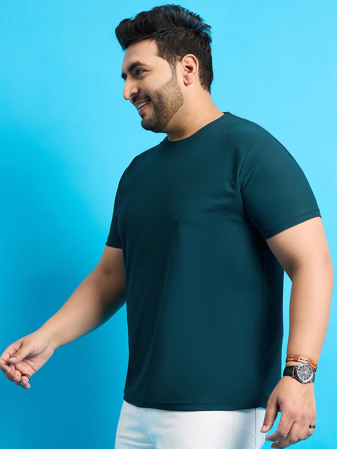 Men Plus Size Broshi-Teal Solid Round Neck Tshirt - bigbanana