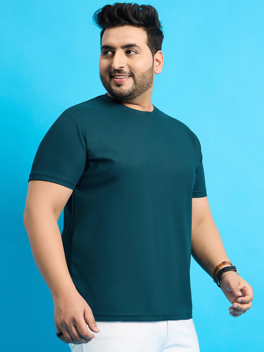 Men Plus Size Broshi-Teal Solid Round Neck Tshirt - bigbanana