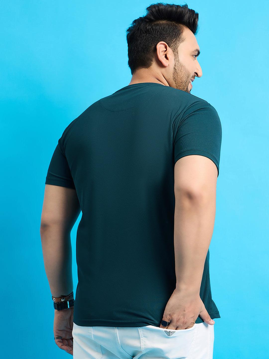 Men Plus Size Broshi-Teal Solid Round Neck Tshirt - bigbanana