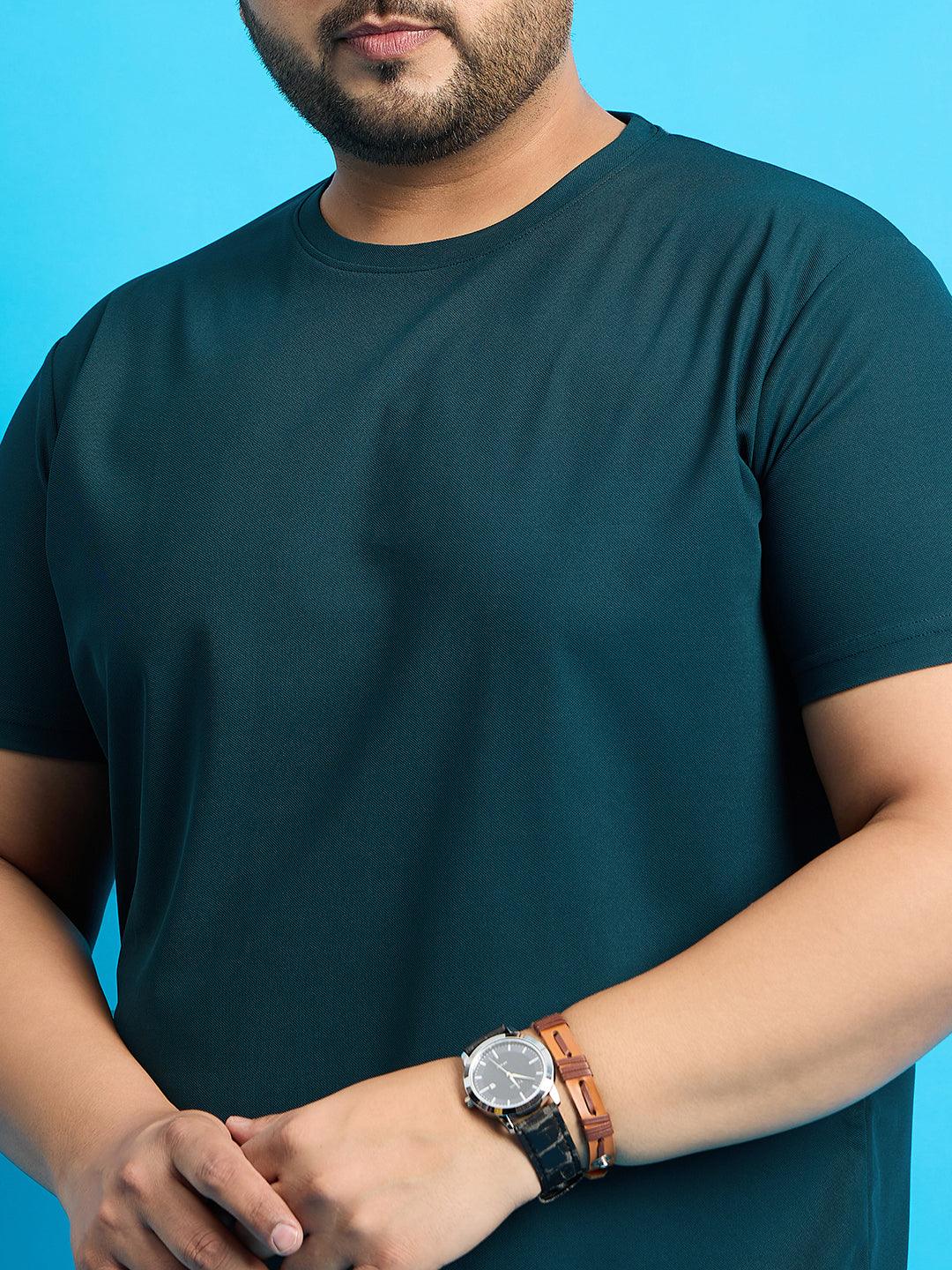 Men Plus Size Broshi-Teal Solid Round Neck Tshirt - bigbanana