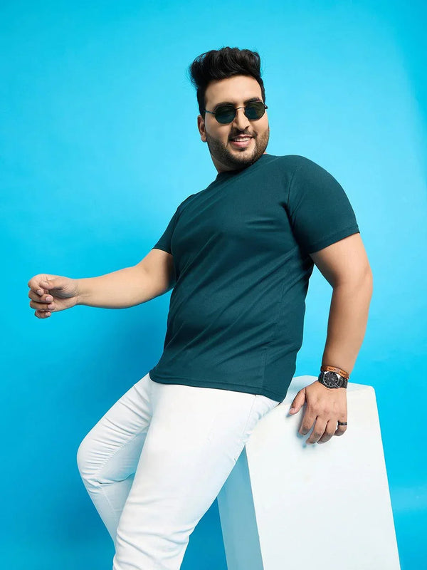 Men Plus Size Broshi-Teal Solid Round Neck Tshirt