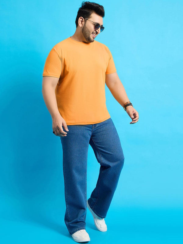 Men Plus Size Broshi-Yellow Solid Round Neck Tshirt