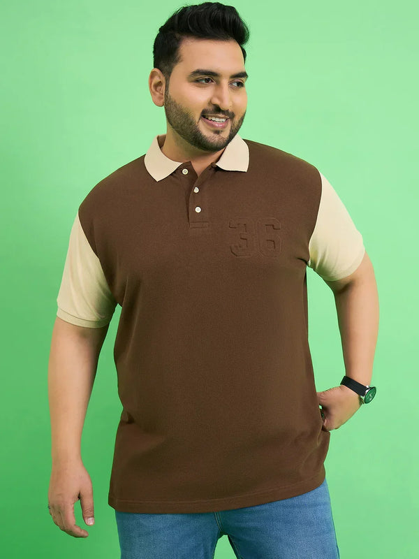 Men Plus Size Brusque Brown Solid Polo Tshirt