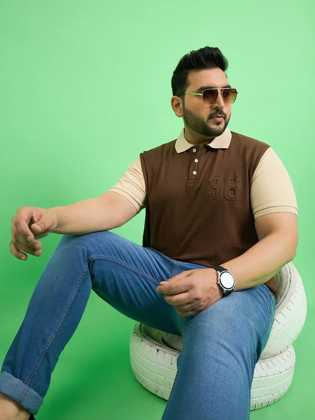 Men Plus Size Brusque Brown Solid Polo Tshirt - bigbanana