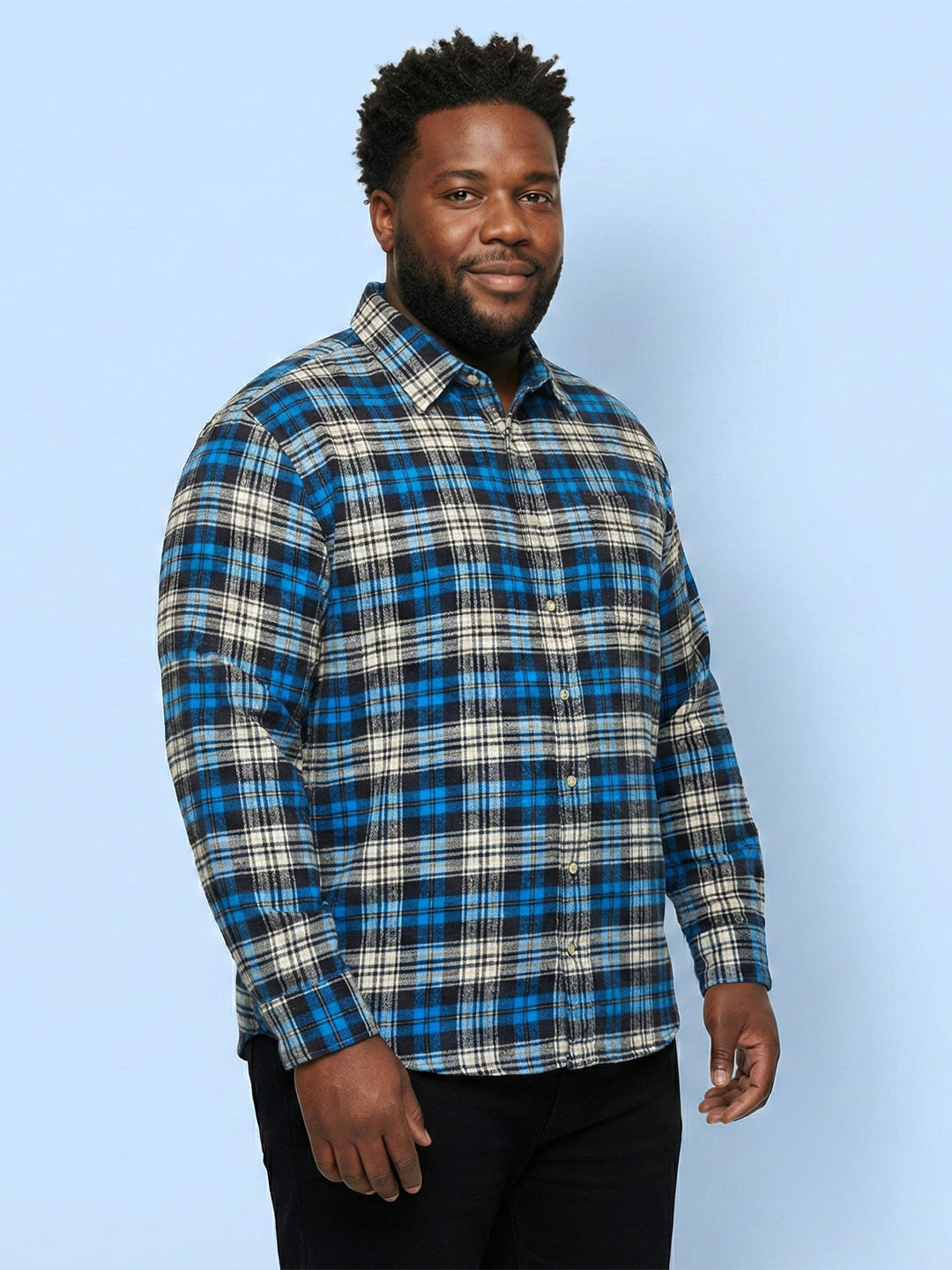 Men Plus Size Burlap Multicolor Checkered Casual Shirt