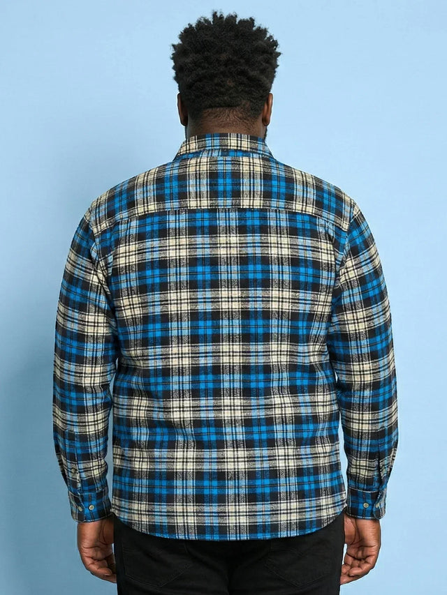 Men Plus Size Burlap Multicolor Checkered Casual Shirt